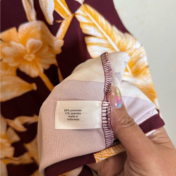 Lane Bryant Short Sleeve High-Low Lena Midi Dress Size 20 Maroon & Yellow Floral - Picture 9 of 10